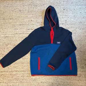 L.L. Bean Navy and Blue Fleece Pullover with Red Trim